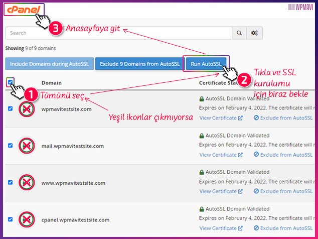 istediğin uzantılı mail alma için gerekli olan SSL’in domain adresinin tüm uzantılarını seçeerek kurulumunu yapmak