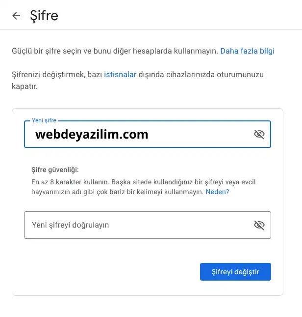 gmail şifre değiştirme