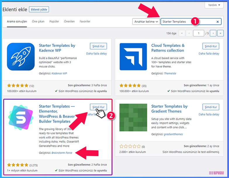 Firma İnternet Sitesi Kurma - Starter Templates Eklentisi Kurulumu