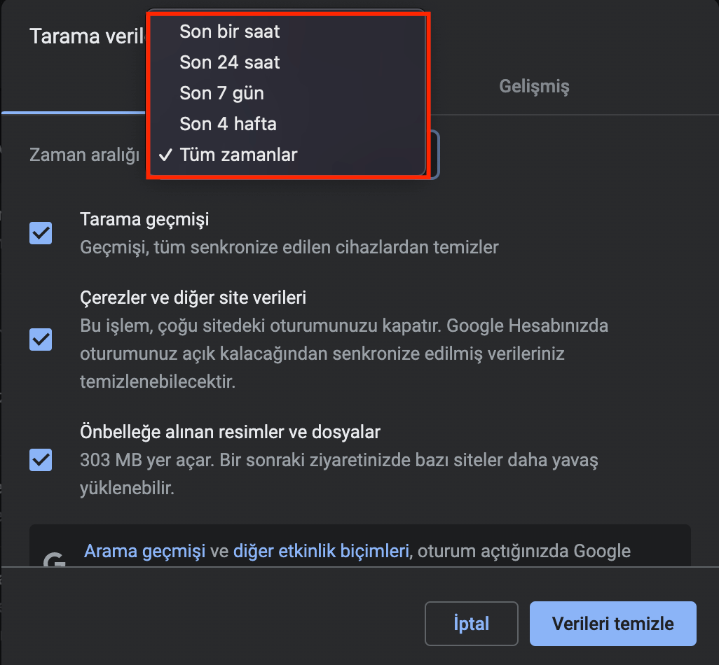 Google Hesap Geçmiş Silme