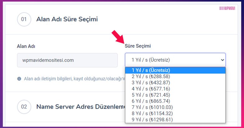 Restoran Web Sitesi - Domain için Süre Seçimi