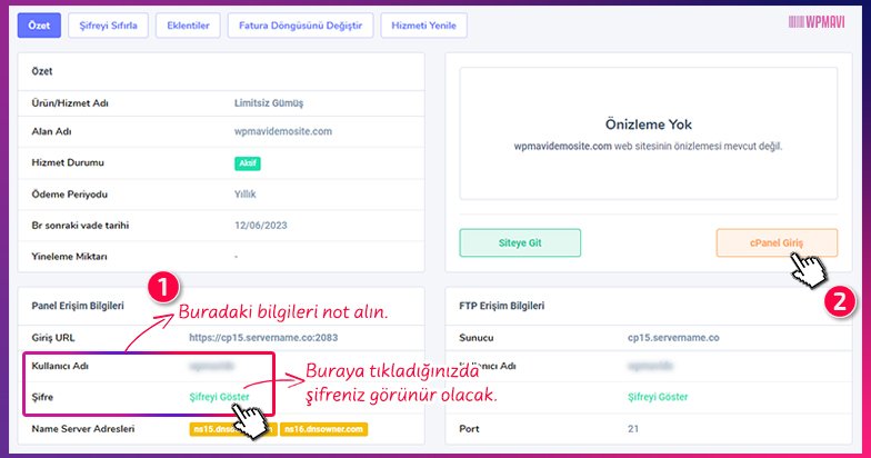 Restoran İnternet Sitesi - cPanel'e Ulaşma 3. Adım