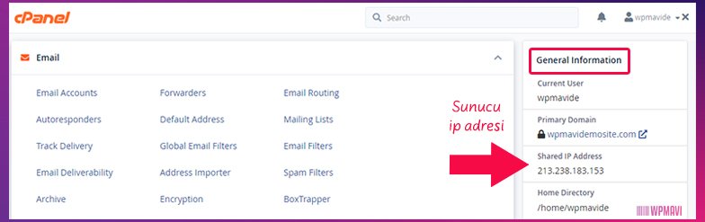 CloudFlare Kurmak - cPanel Sunucu IP Adresi Öğrenme
