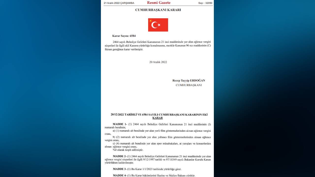 Resmi Gazete eğlence vergileri kararı
