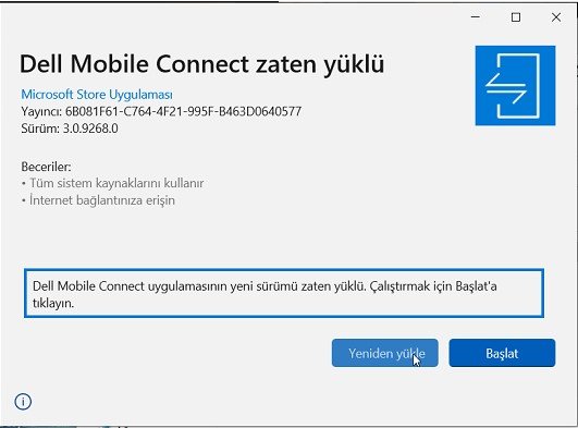 Dell Mobile Connect Hatası Çözüldü 3 connect yeniden yukle