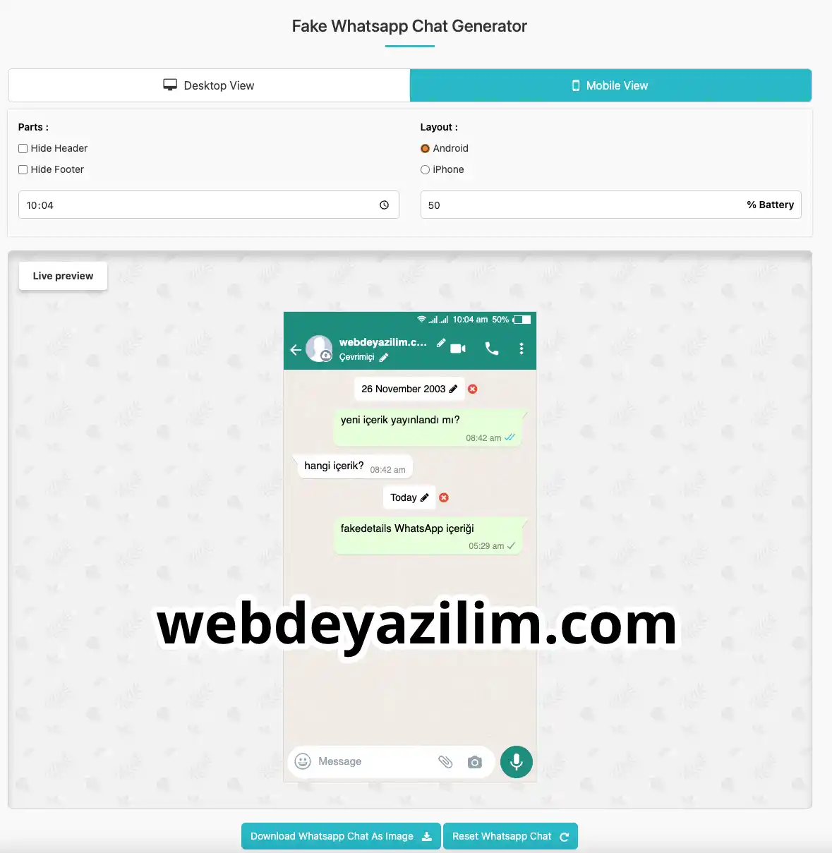 Fakedetail WhatsApp sayfasını açın