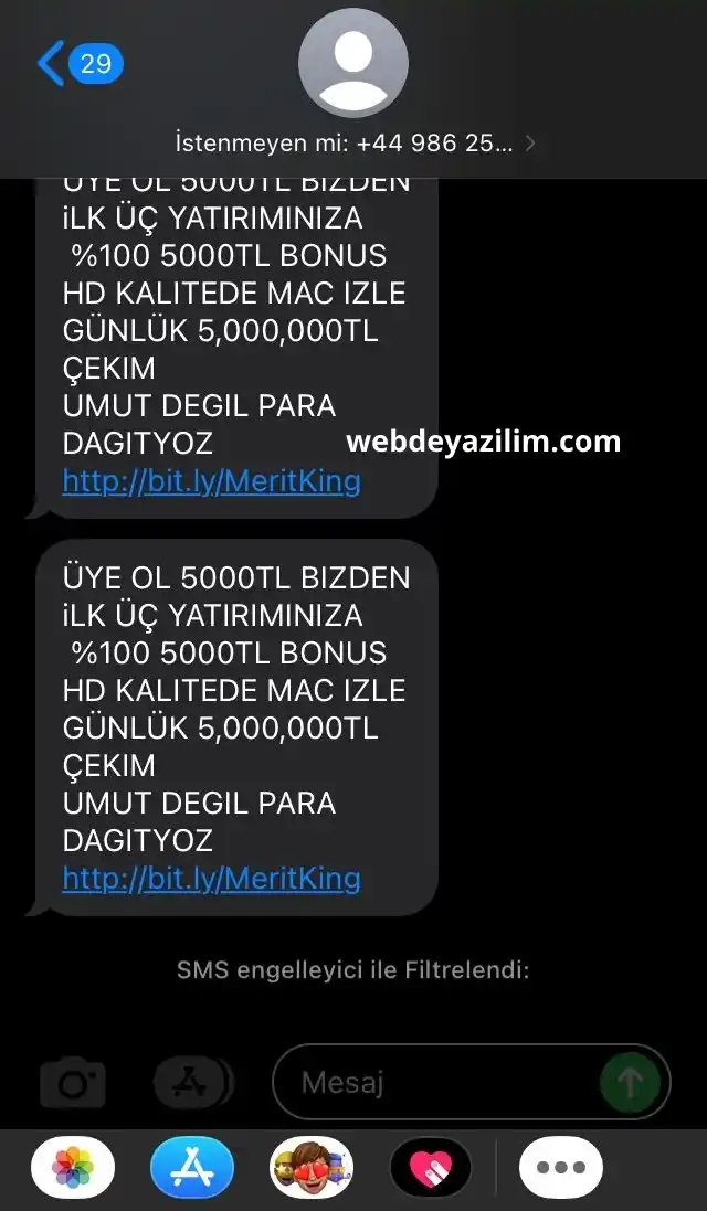 Bahis sitelerinden gelen mesajları engelleme