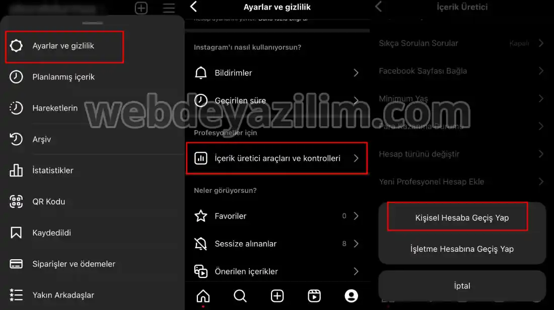 Instagram Kişisel Hesaba Geçiş 2023