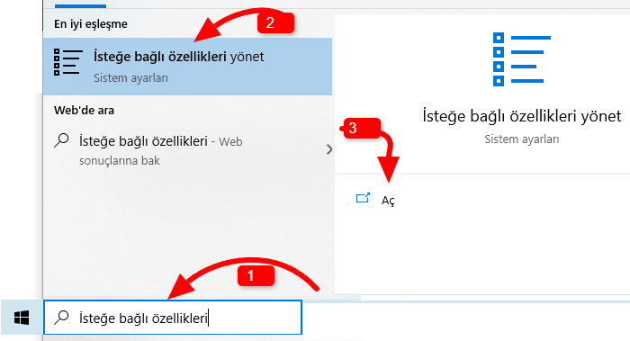  İsteğe bağı özellikleri yönet