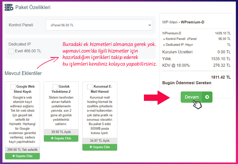 İnternet Sitesi Kurmak - Hosting ve Alan Adı Ek Hizmet Seçimi
