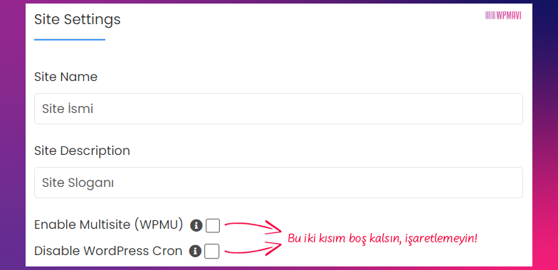 Site Settings – Web Sitesi Açmak
