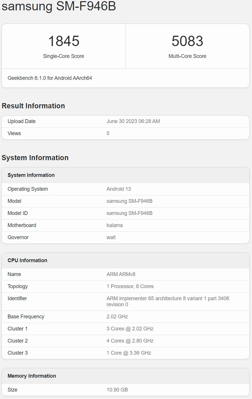 Galaxy Z Fold 5 Geekbench'te göründü