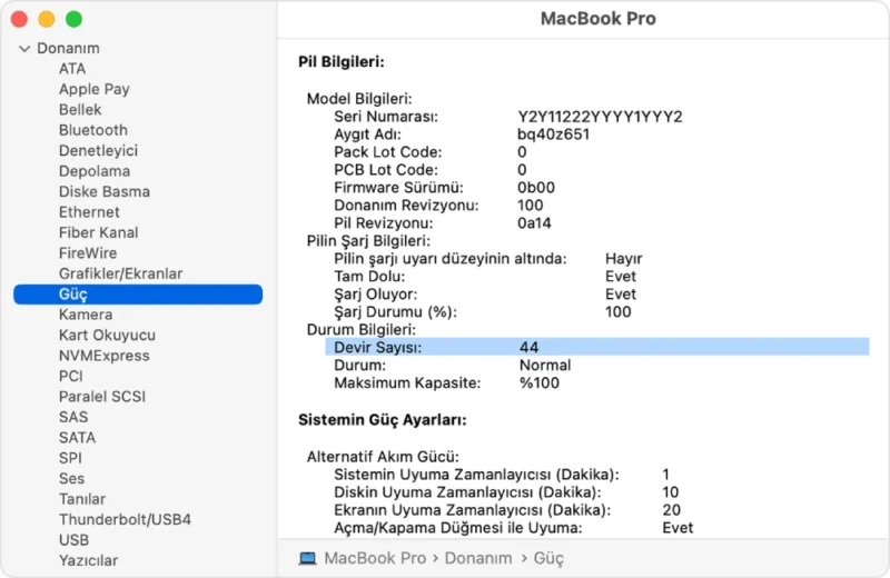 macbook pil devir sayısı